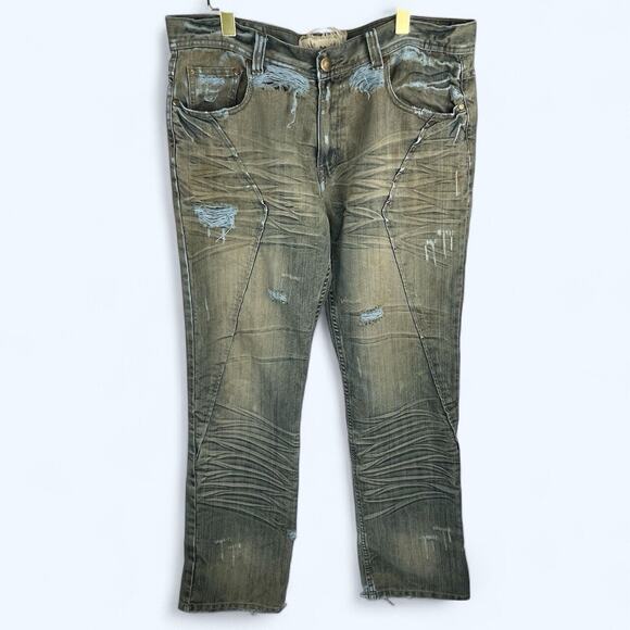 Fusai Jeans Men's 39x32.5 Blue/Brown Denim Y2K Pants - Picture 1 of 11